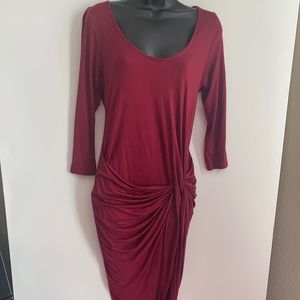 The Vanity Room Womens Red Wine 3/4 Sleeve Jersey Knit Bodycon Midi Dress M